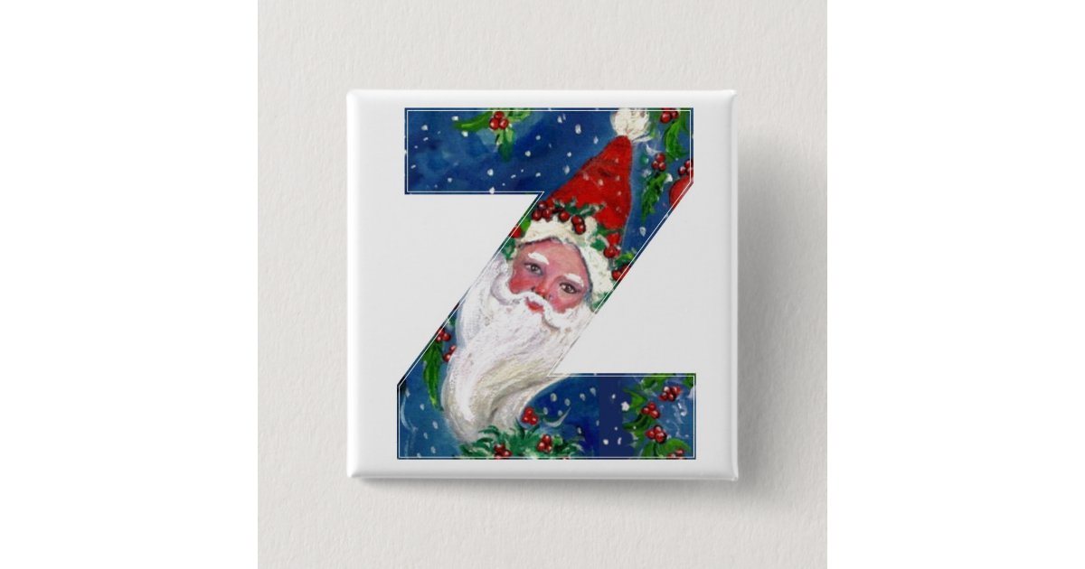 CHRISTMAS Z LETTER / SANTA RED RIBBON MONOGRAM BUTTON | Zazzle