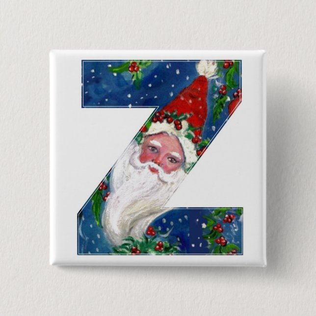 CHRISTMAS Z LETTER / SANTA  RED RIBBON MONOGRAM BUTTON (Front)