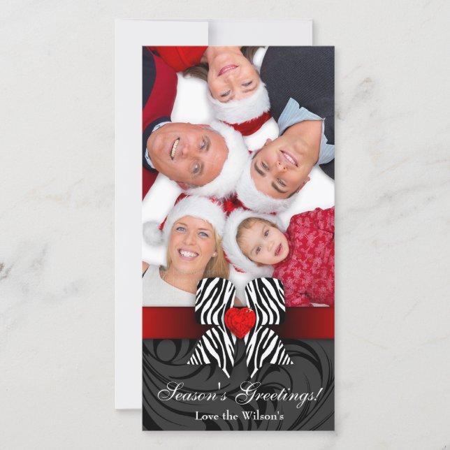 Christmas Zebra Bow Photo Card Red Jewelry (Front)
