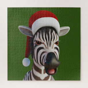 Christmas Zebra Funny Animal Wearing Santa Hat Jigsaw Puzzle