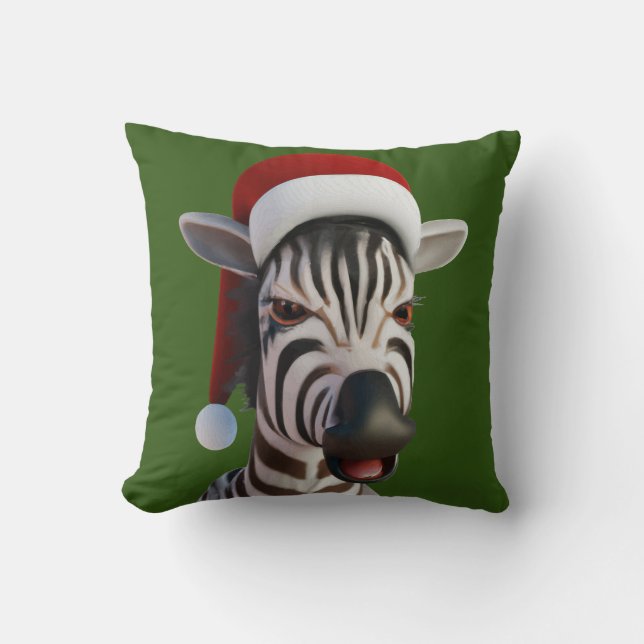 Christmas Zebra Funny Animal Wearing Santa Hat Throw Pillow (Front)