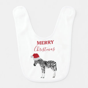 Christmas Zebra Funny Animal with Santa Hat Baby Bib