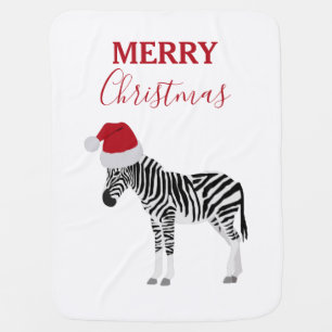 Christmas Zebra Funny Animal with Santa Hat  Baby Blanket