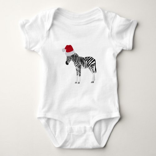 Christmas Zebra Funny Animal with Santa Hat Baby Bodysuit