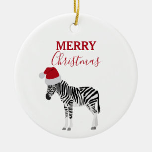 Christmas Zebra Funny Animal with Santa Hat Ceramic Ornament