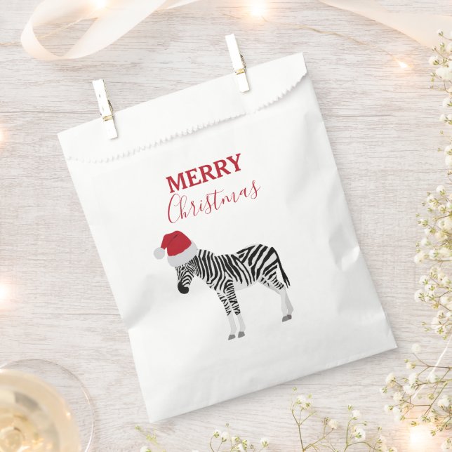 Christmas Zebra Funny Animal with Santa Hat Favor Bag (Clipped)