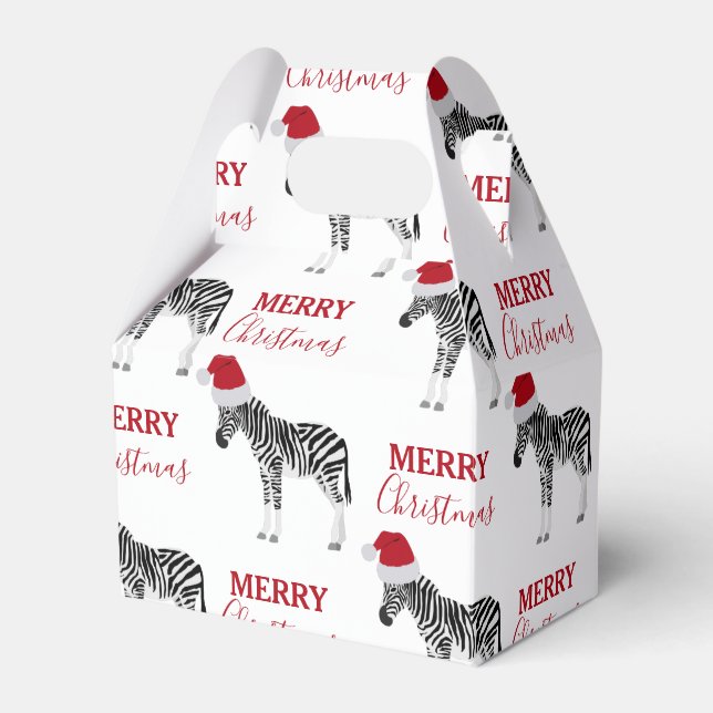 Christmas Zebra Funny Animal with Santa Hat   Favor Boxes (Front Side)