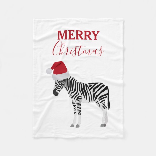Christmas Zebra Funny Animal with Santa Hat  Fleece Blanket (Front)