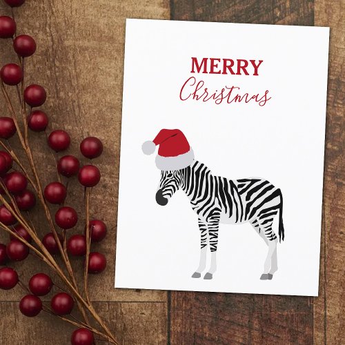 Christmas Zebra Funny Animal with Santa Hat  Holiday Postcard
