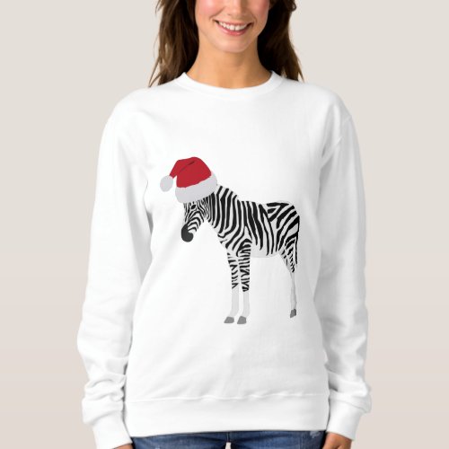 Christmas Zebra Funny Animal with Santa Hat Sweatshirt