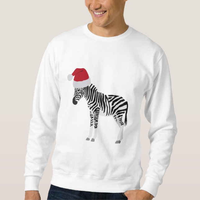 Christmas Zebra Funny Animal with Santa Hat Sweatshirt (Front)