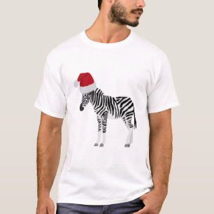 Christmas Zebra Funny Animal with Santa Hat  T-Shirt