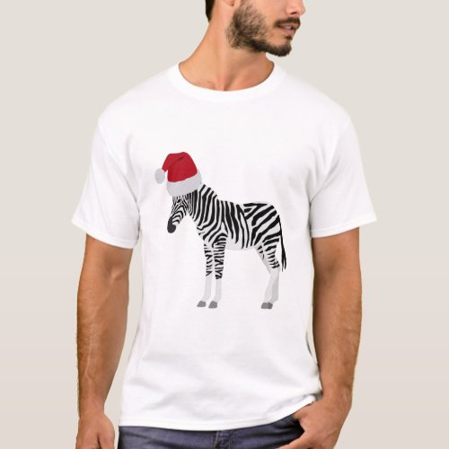 Christmas Zebra Funny Animal with Santa Hat  T_Shirt