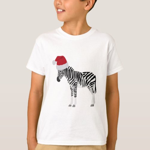 Christmas Zebra Funny Animal with Santa Hat T_Shirt