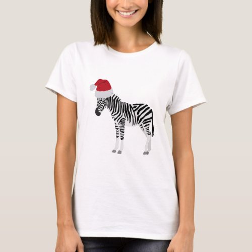 Christmas Zebra Funny Animal with Santa Hat T_Shirt