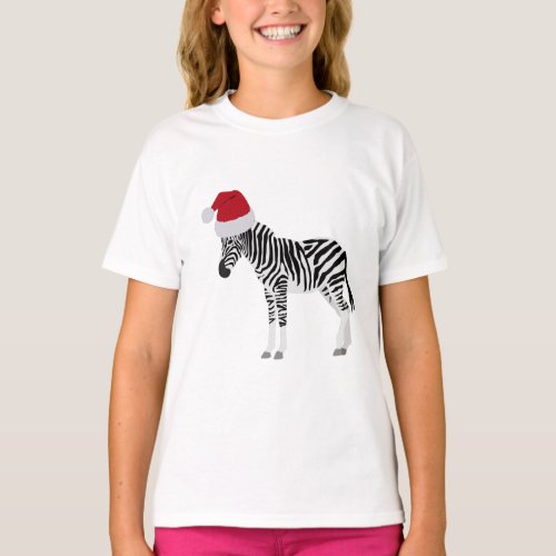 Christmas Zebra Funny Animal with Santa Hat T_Shirt