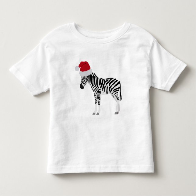 Christmas Zebra Funny Animal with Santa Hat Toddler T-shirt (Front)