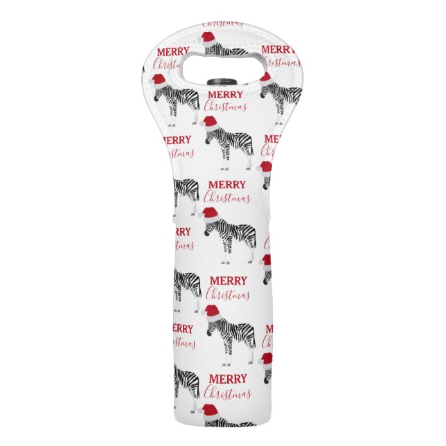 Christmas Zebra Funny Animal with Santa Hat Wine Bag (Front)