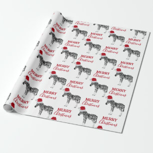 Christmas Zebra Funny Animal with Santa Hat Wrapping Paper