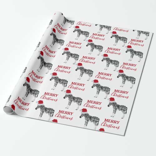 Christmas Zebra Funny Animal with Santa Hat  Wrapping Paper