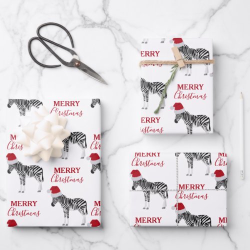 Christmas Zebra Funny Animal with Santa Hat Wrapping Paper Sheets