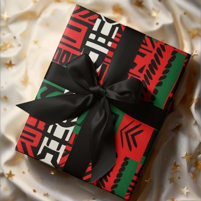 Christmas Zebra Kente African Print Art Gift Wrap