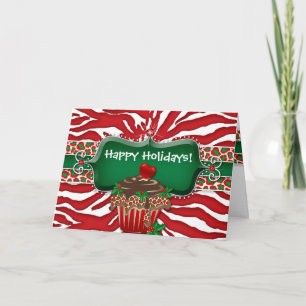Christmas Zebra Leopard Heart Cupcake Ruby Holiday Card