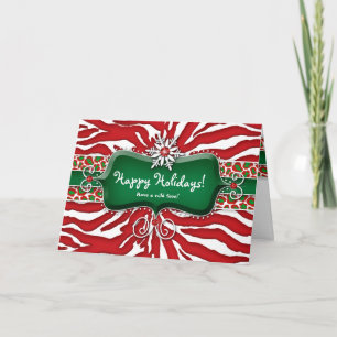 Christmas Zebra Leopard Snowflake Ruby Holiday Card