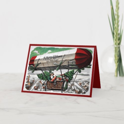 Christmas zeppelin blimp greeting dirigible card