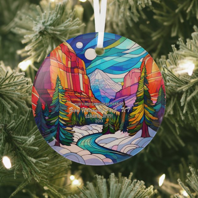 Christmas Zion Utah Stained Glass Married Couple Ornament (Insitu)