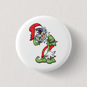 christmas zombie elf with evil smile button