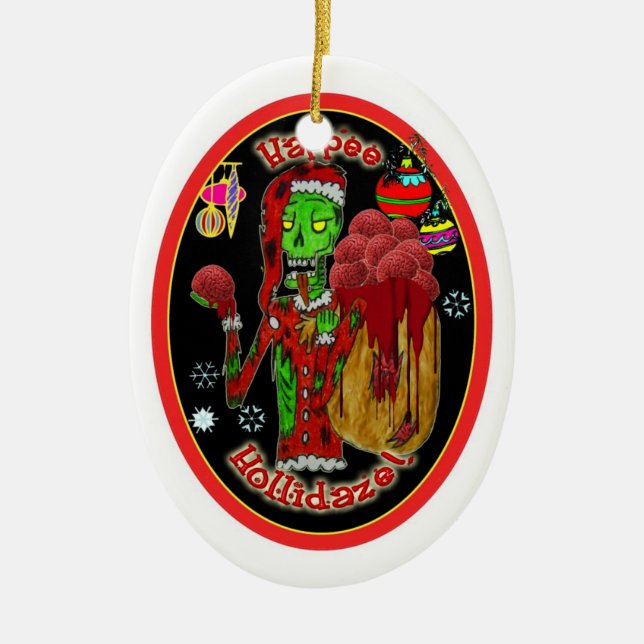 christmas zombie ornament_oval ceramic ornament (Front)
