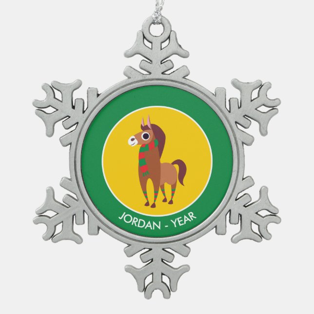 Christmas Zora the Horse Snowflake Pewter Christmas Ornament (Front)