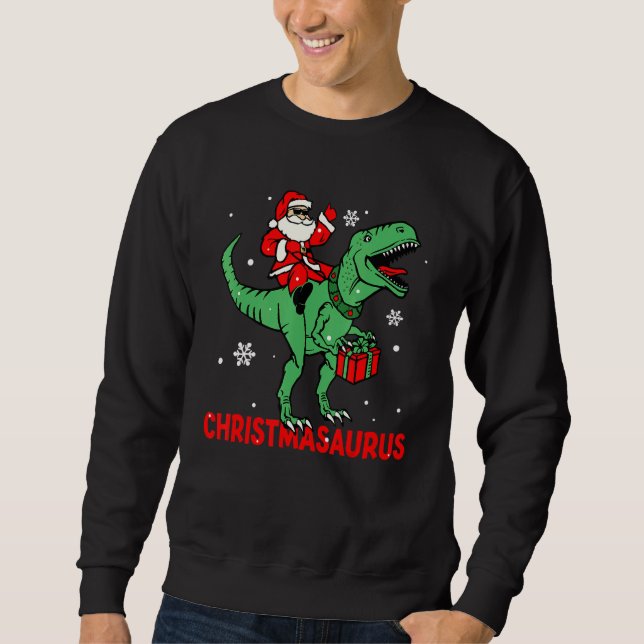 Christmasaurus Santa Dinosaur Rex Christmas Pajama Sweatshirt (Front)