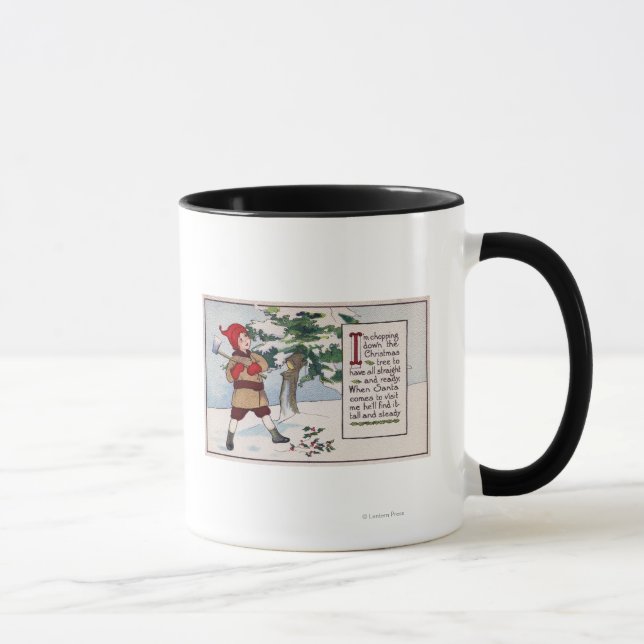 ChristmasBoy Chopping Down Christmas Tree Mug (Right)