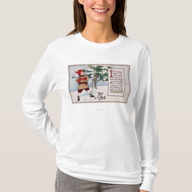 ChristmasBoy Chopping Down Christmas Tree T-Shirt (Front)