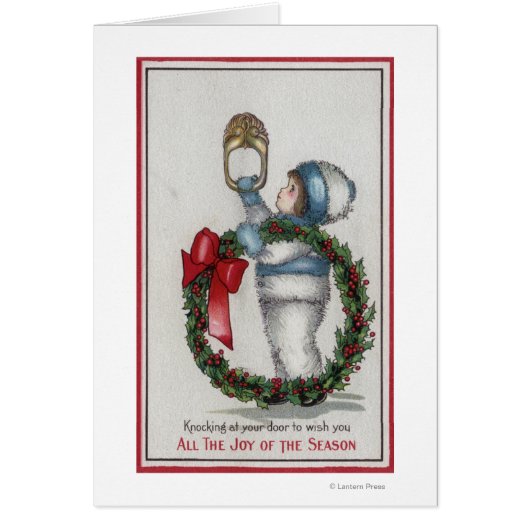 ChristmasKid Holding Wreath Knocking Cards (Front)