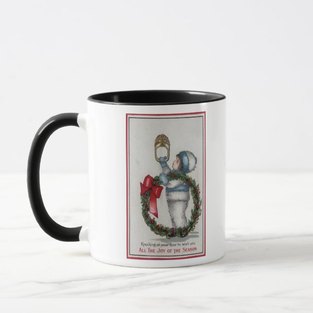 ChristmasKid Holding Wreath Knocking Mug (Left)