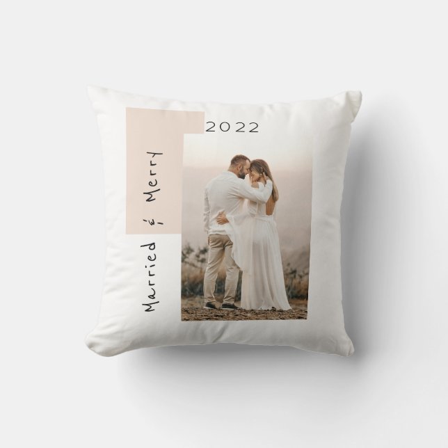 ChristmasPhoto Married and Merry  Newlywed  Throw Pillow (Front)