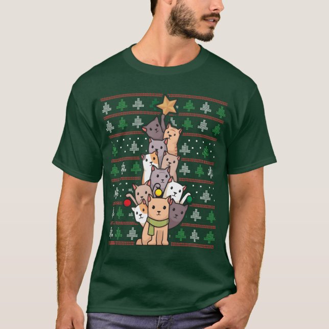 Christmasree Cats Funny Christmas Cat gift T-Shirt (Front)