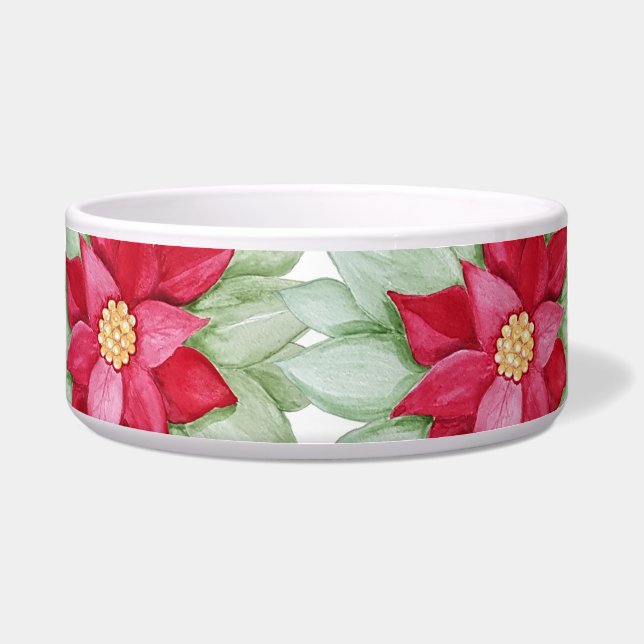 ChristmasStar Poinsettia Watercolor Hand-painted Bowl (Front)