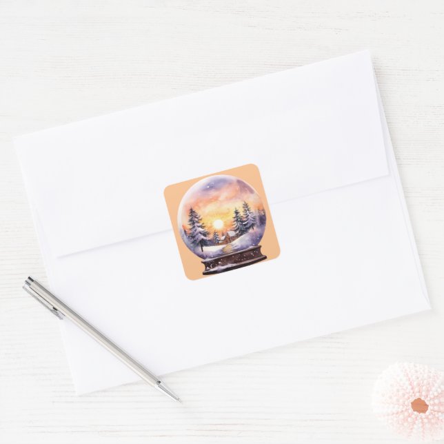 ChristmasSunset Landscape Truck In A Snowglobe Square Sticker (Envelope)