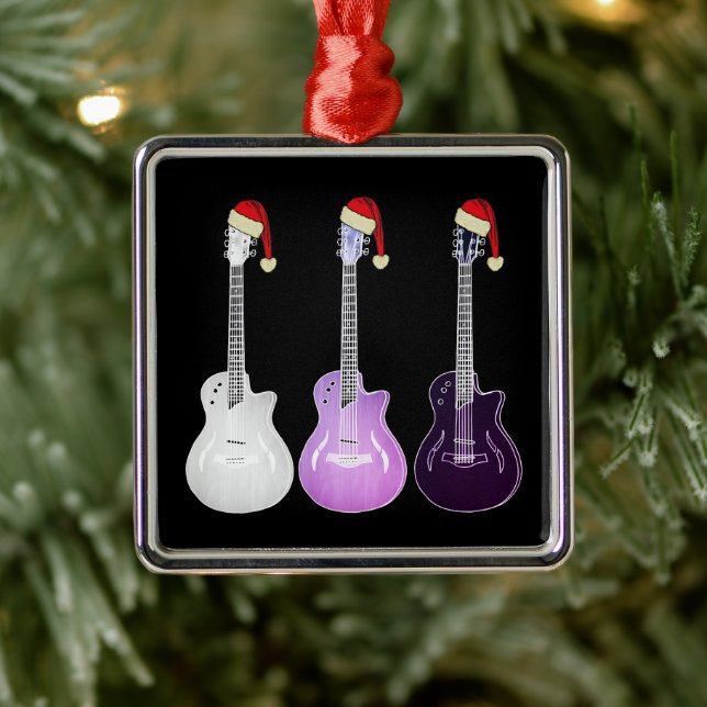 Christmassy Electric Guitars Pink  Metal Ornament (Tree)
