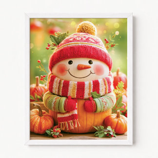 Christmassy Pumpkin Disguised as Snowman Poster