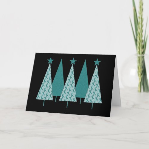 Christmast Trees Teal Ribbon _ Ovarian Cancer Holiday Card