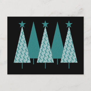 Christmast Trees Teal Ribbon - Ovarian Cancer Holiday Postcard