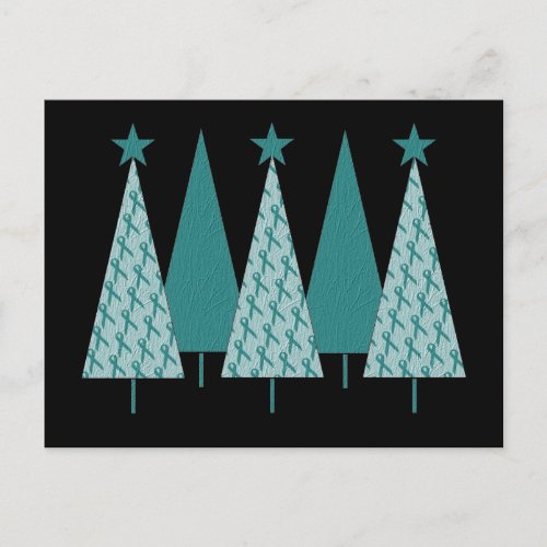 Christmast Trees Teal Ribbon _ Ovarian Cancer Holiday Postcard