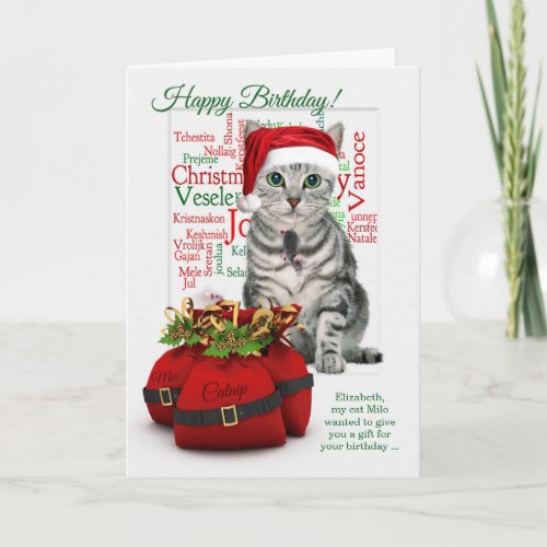 Christmastime Birthday Custom Tabby Cat Holiday Card