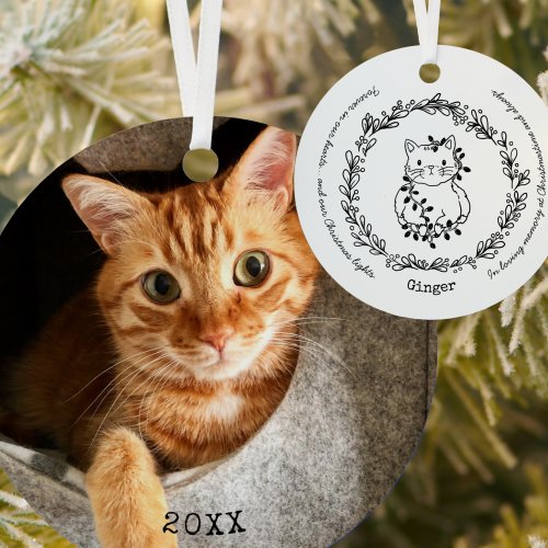 Christmastime Cat Pet Memorial Photo Metal Ornament