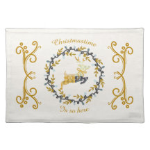 Christmastime Deer with Wreath Yellow Cream